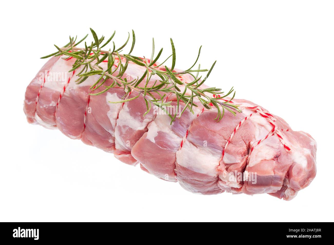 agnello arrosto, agnello, crudo, arrostito, grasso, pecora, intera, carne, fresca, cucina, rosso, pezzo, corda, rosa, uno, pagina, sfondo, singolo, cucina, opzionale, bea Foto Stock
