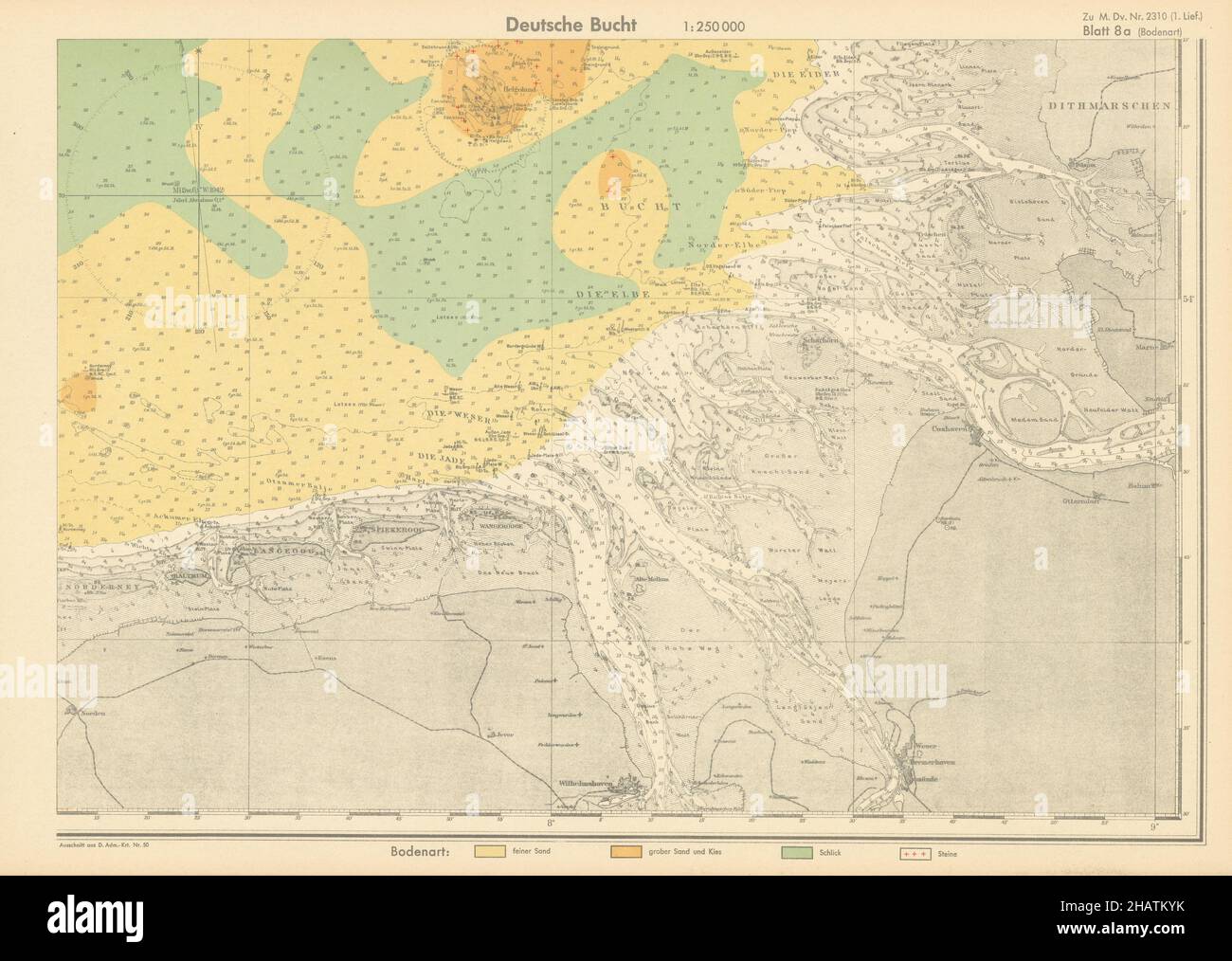 8a. Bassa Sassonia-Holstein costa Isole Frisie KRIEGSMARINE Nazi mappa 1940 Foto Stock