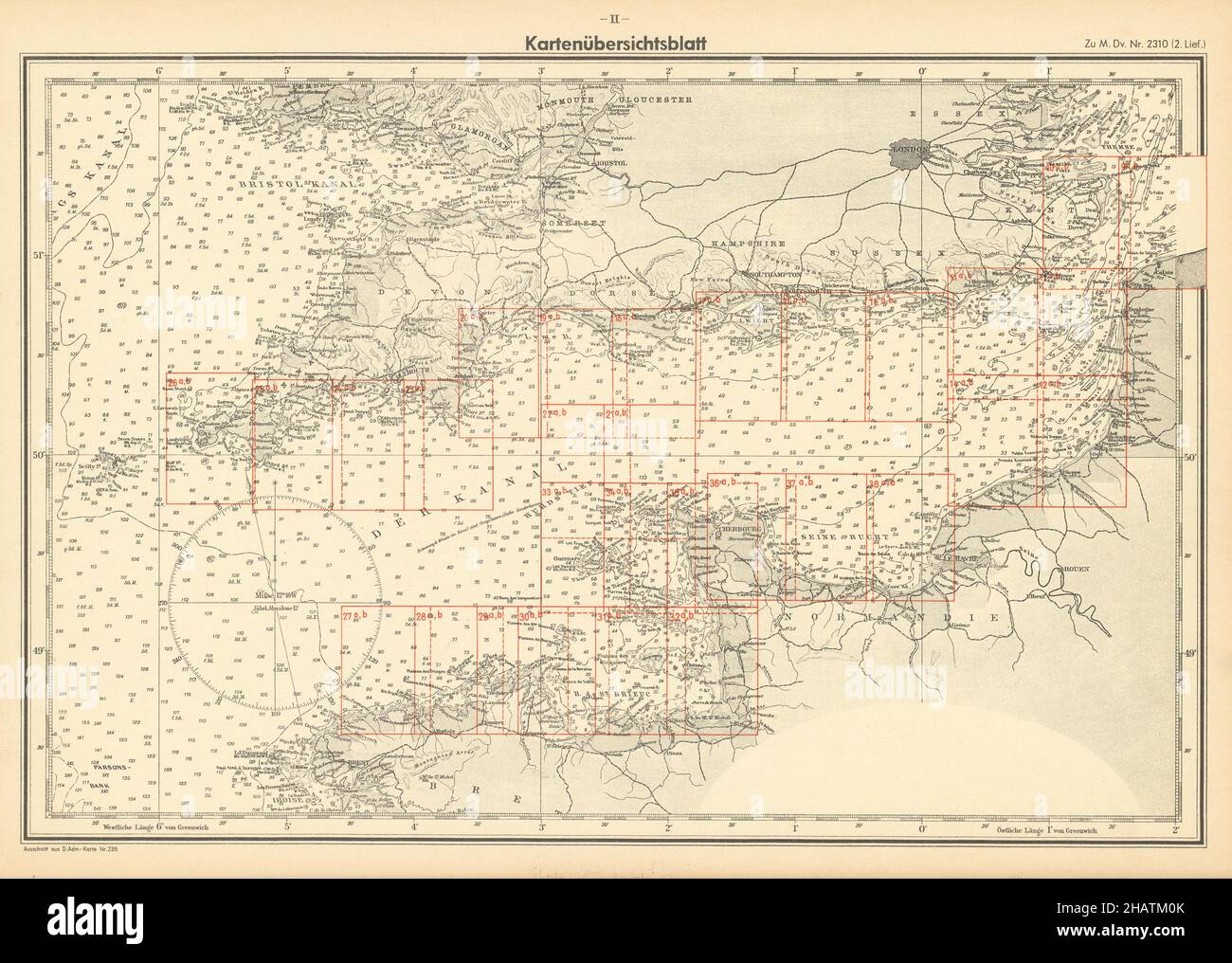 Scheda panoramica della mappa. Canale inglese. KRIEGSMARINE Nazi mappa 1940 vecchio Foto Stock