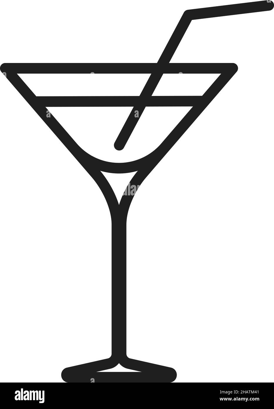 Bicchiere da drink con cocktail. Bevanda alcolica con cannuccia Illustrazione Vettoriale