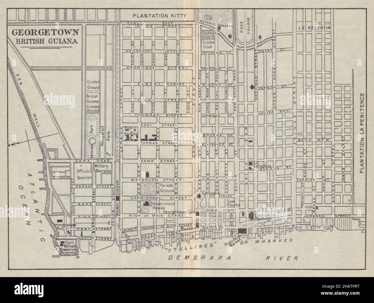 GEORGETOWN. Mappa della città vintage. Guyana britannica (Guyana) /Guyana. Caraibi 1923 Foto Stock