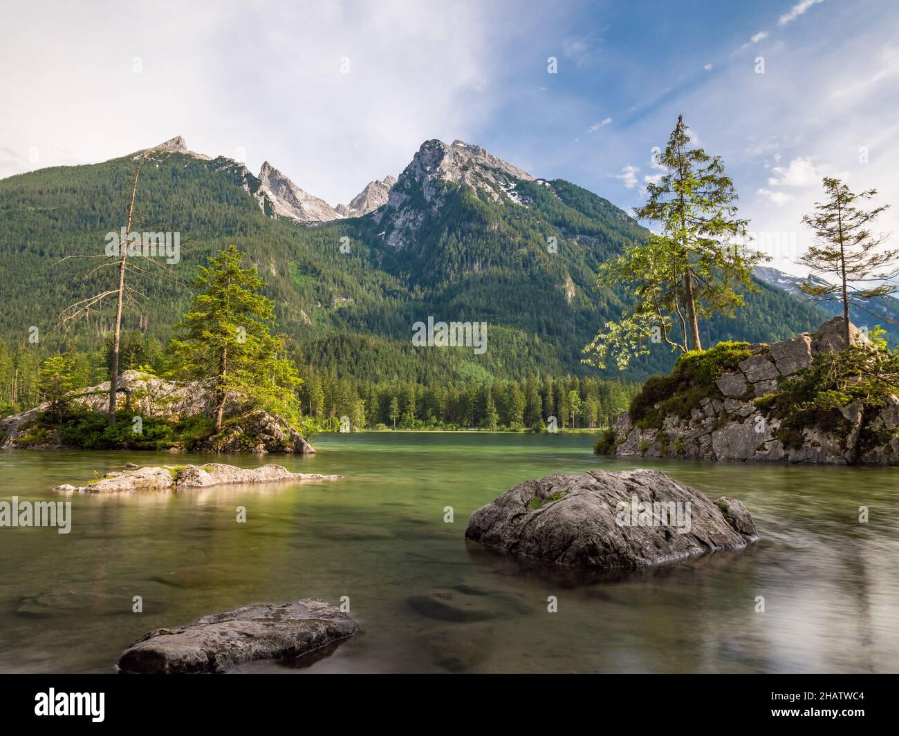 Paesaggio all'Hintersee nelle Alpi Berchtesgaden Foto Stock