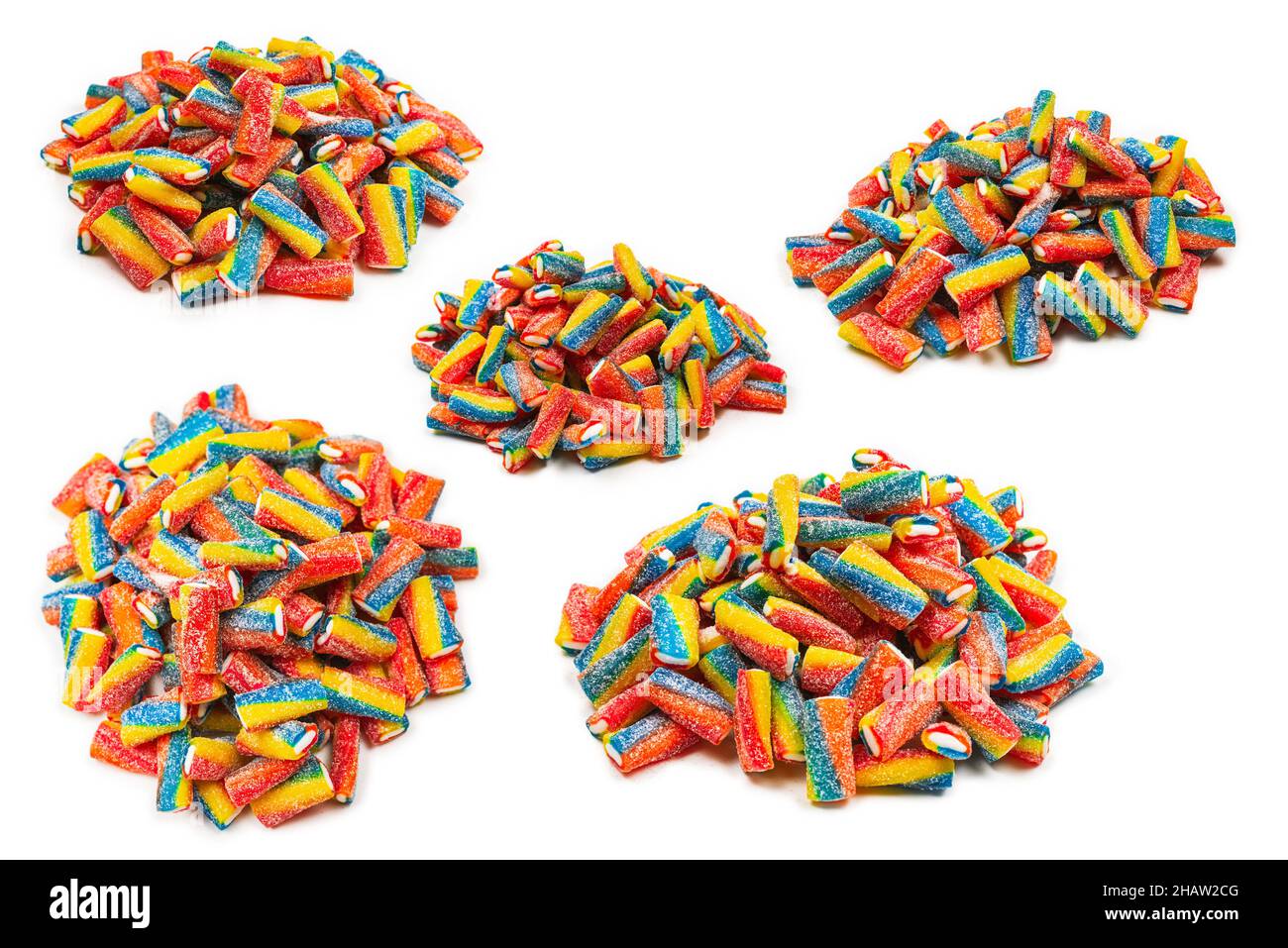 Tubi colorati, caramelle in gelatina. Vista dall'alto. Foto Stock