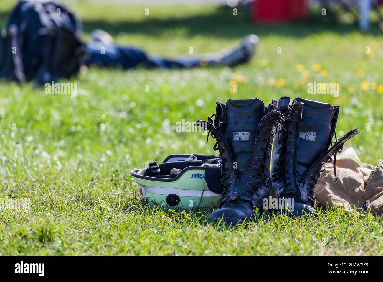 Sfida di combattimento dei vigili del fuoco a Tempelhofer Feld, Berlino, Germania Foto Stock