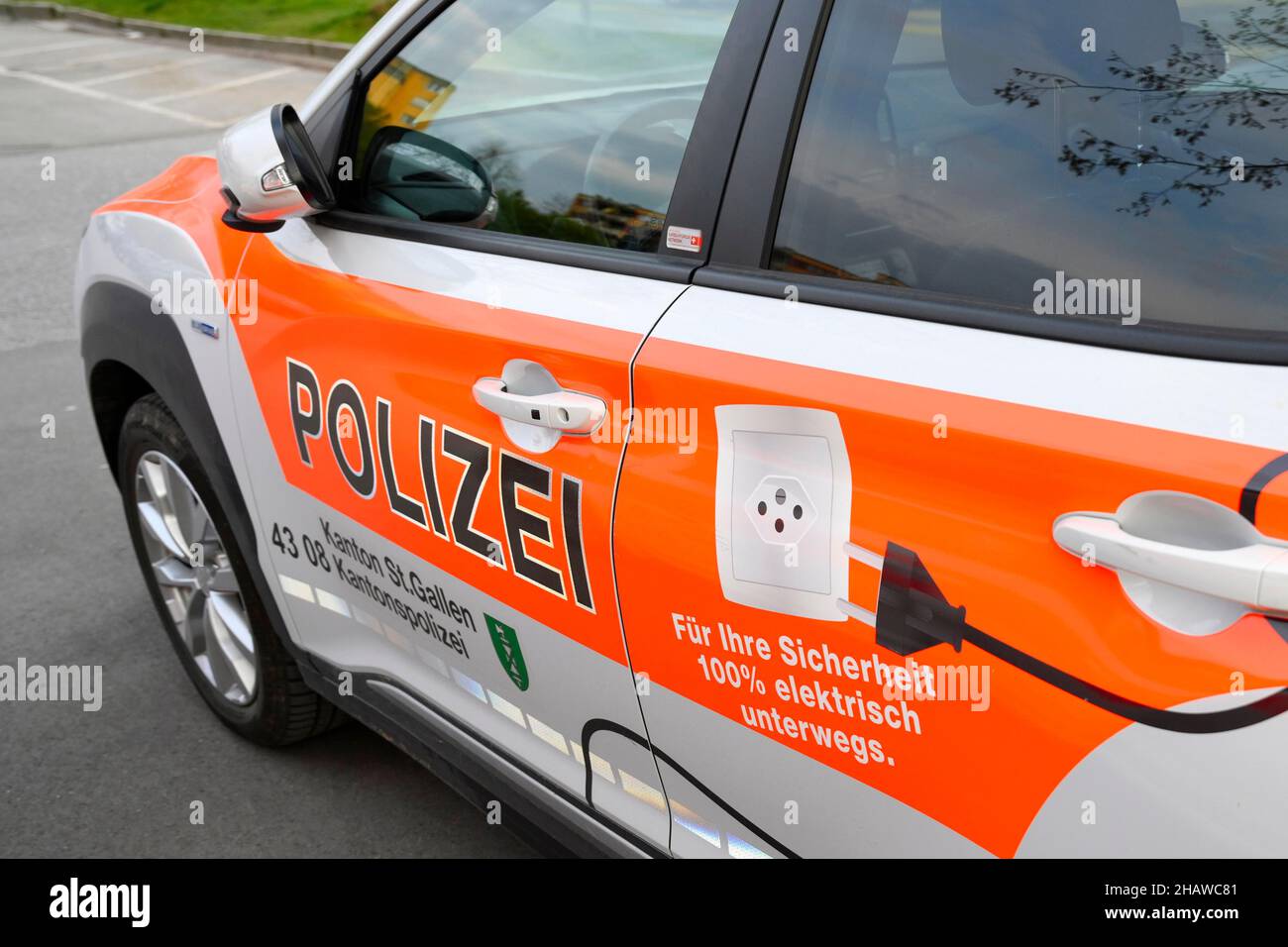 Auto di polizia Automobile elettrica Cantonale polizia San Gallo, Svizzera Foto Stock