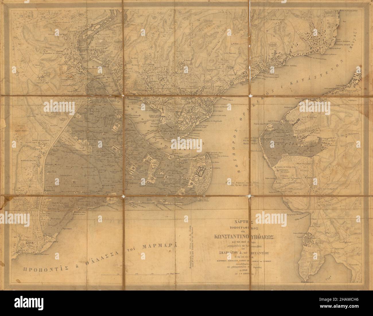 Mappa topografica di Costantinopoli, Mappa di Costantinopoli, Stampa Costantinopoli, Poster di Costantinopoli, Arte di Costantinopoli, Piano di Costantinopoli, 1850 Foto Stock