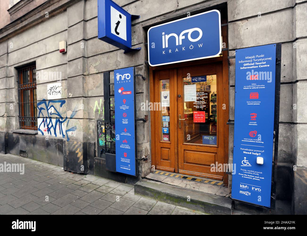 Cracovia. Cracovia. Polonia. Ufficio informazioni turistiche nel quartiere Kazimierz. Foto Stock