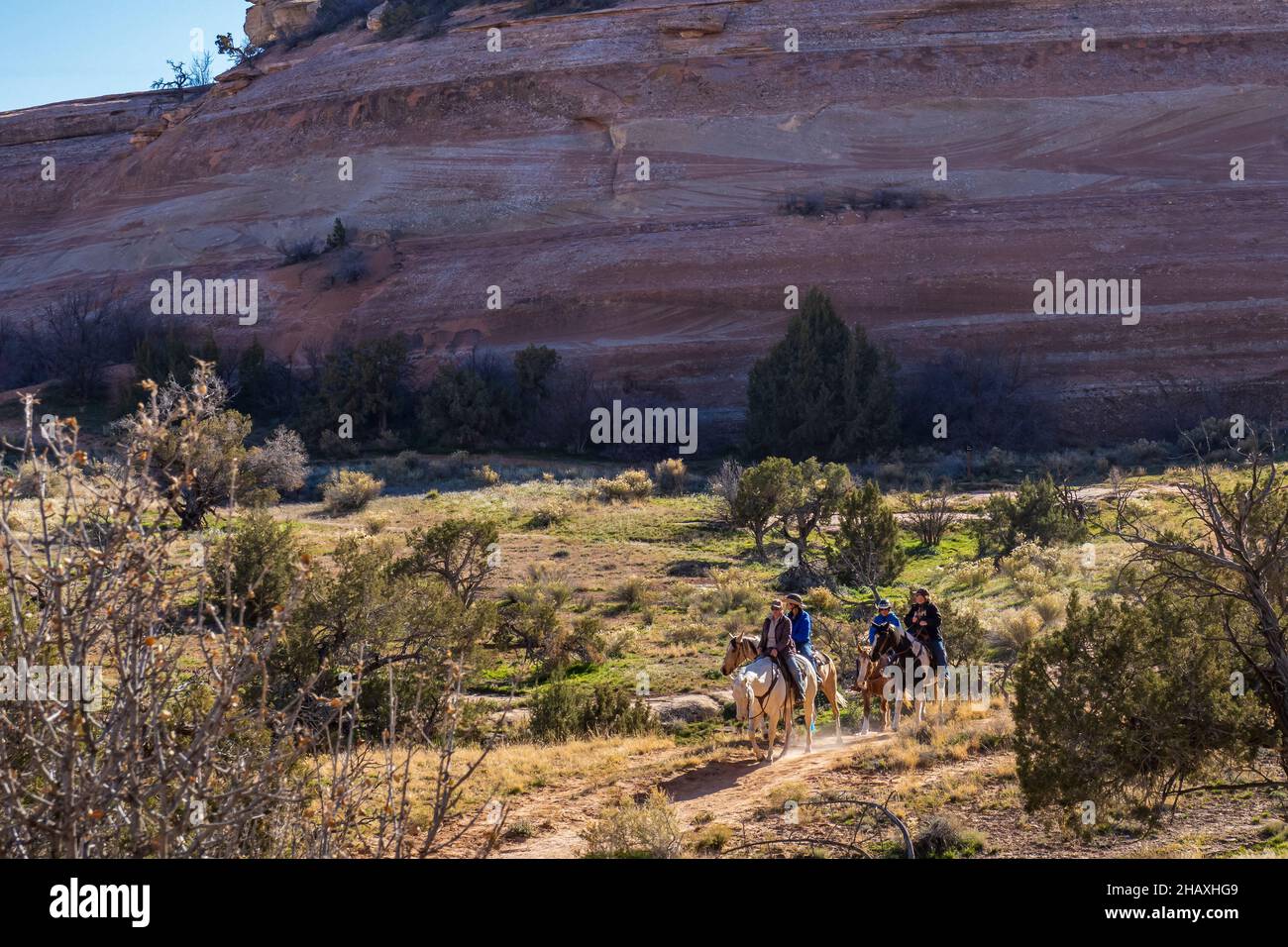 Passeggiate a cavallo, D4 Trail, Fruita Front Country, McInnis Canyons National Conservation Area vicino a Fruita, Colorado. Foto Stock