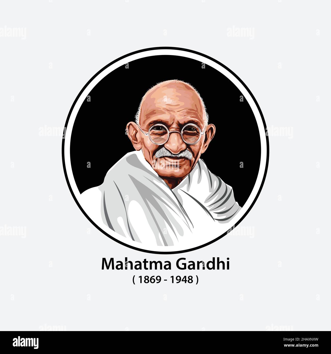 Il padre della nazione di Gandhi.India. Mahatma Gandhi immagine vettoriale, leader del movimento per l'indipendenza indiana contro il governo britannico. Il senso più popolare Illustrazione Vettoriale