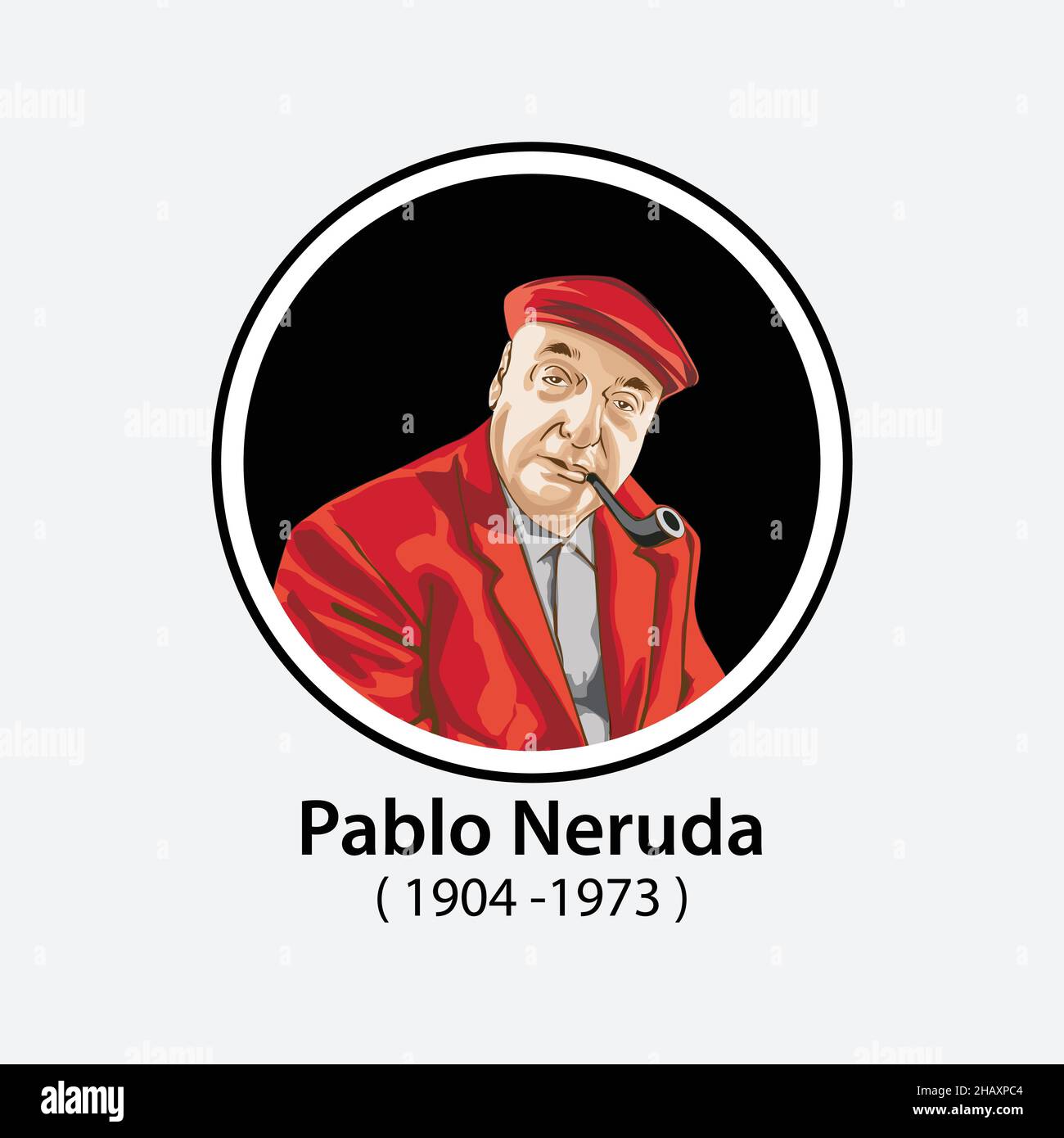 Pablo Neruda(1904-1973)poeta cileno diplomatico e politico Venti poesie d'amore e un brano della disperazione, ha vinto il Premio Nobel per la letteratura. Illustrazione Vettoriale
