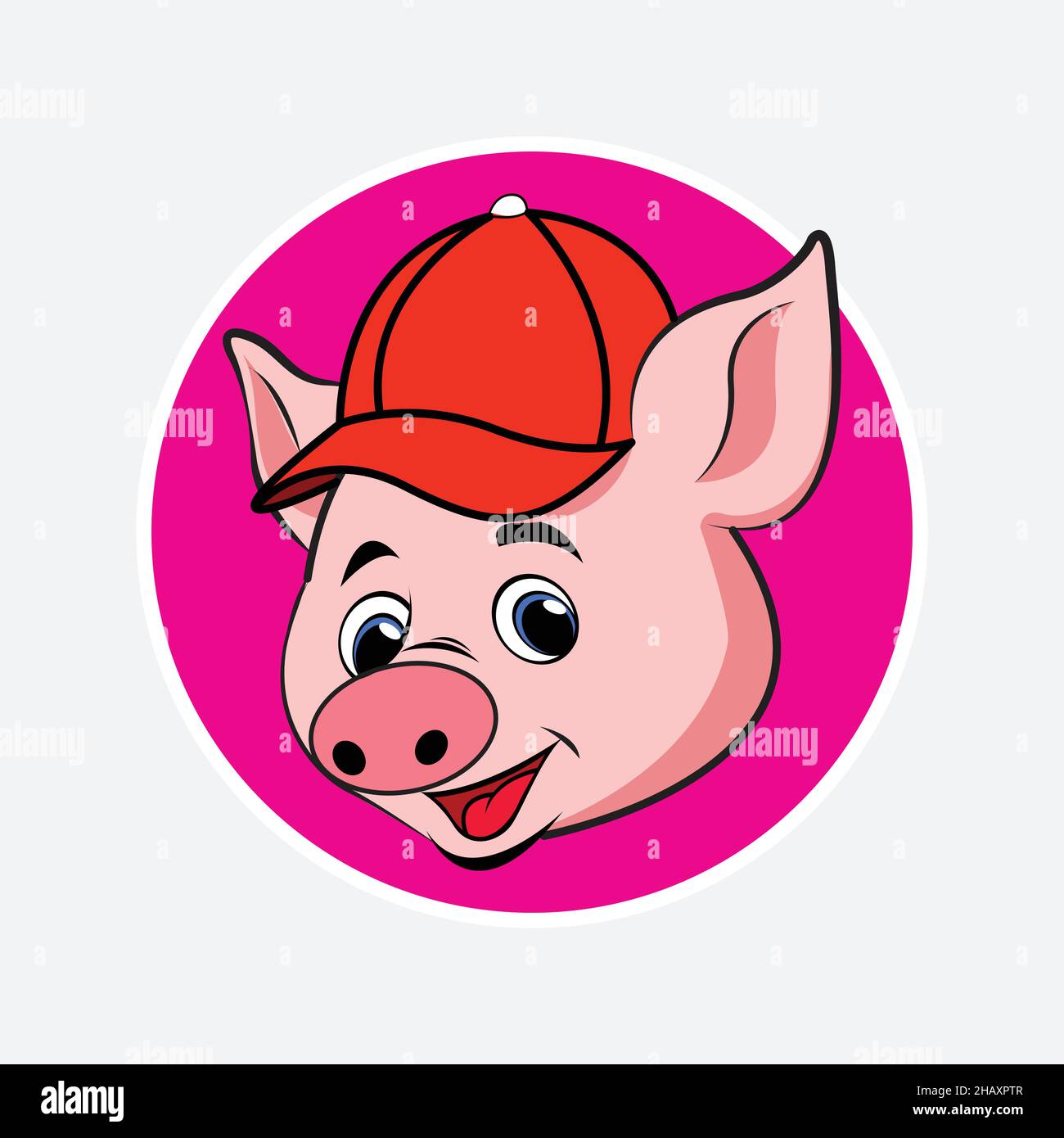 sorridente simpatico personaggio di maiale rosa, illustrazione di cartoni animati Illustrazione Vettoriale