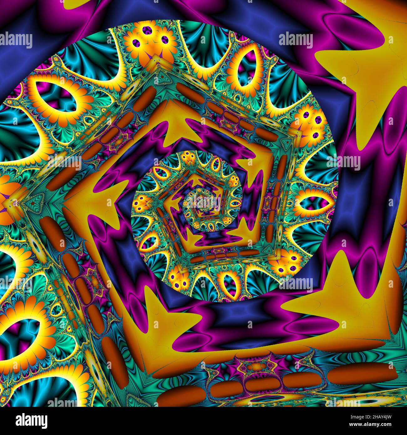 Arte mandala disegnata a mano con motivo di germogli floreali etnici. Pagina da colorare - kaindala, rilassamento spirituale per adulti, illustrazione vettoriale, isolato sopra Foto Stock