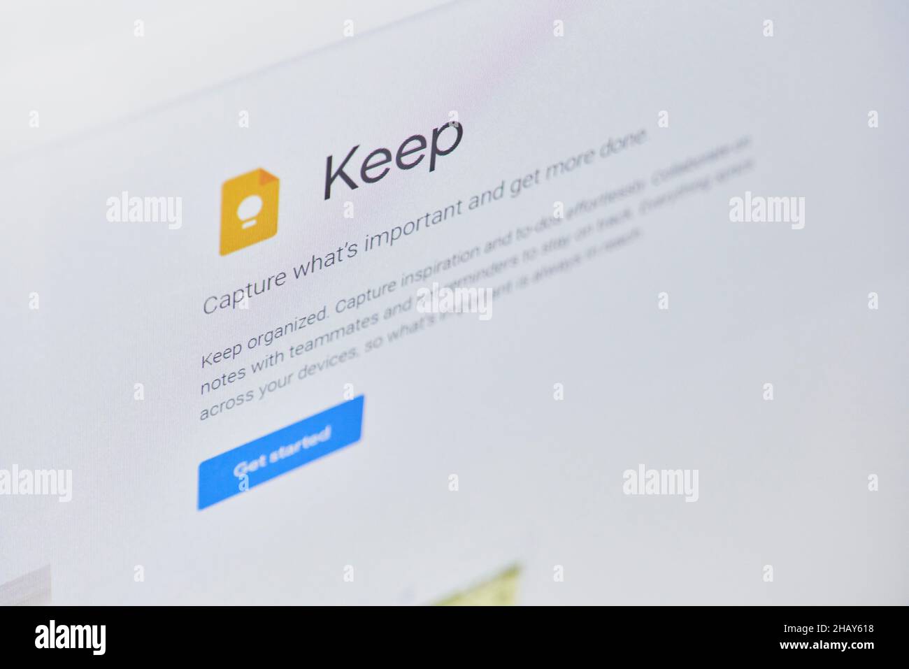 California, Stati Uniti d'America - 25 Novembre 2021: Google Keep web page ufficiale sul monitor del computer. Google Keep - servizio gratuito di prendere appunti, parte del web Foto Stock