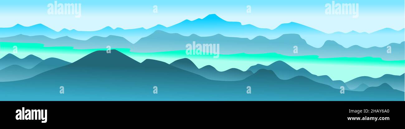 panorama vettore illustrazione di creste di montagna e fiume Illustrazione Vettoriale