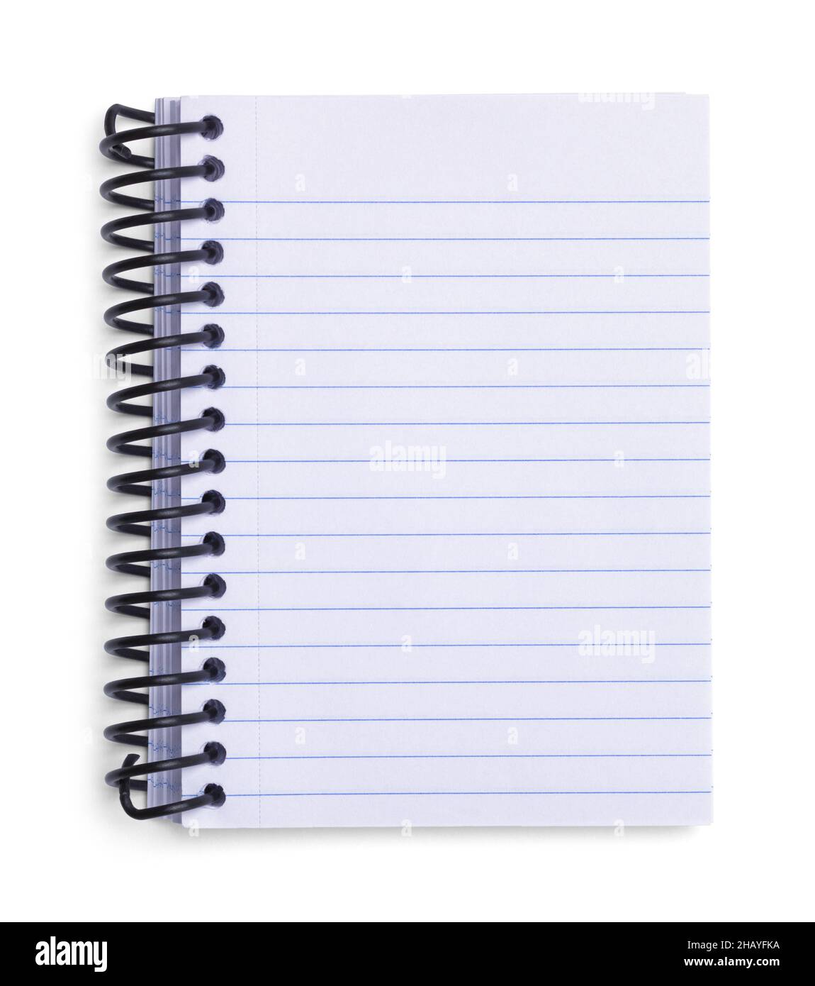 Notebook a spirale con spazio di copia ritagliato su bianco. Foto Stock