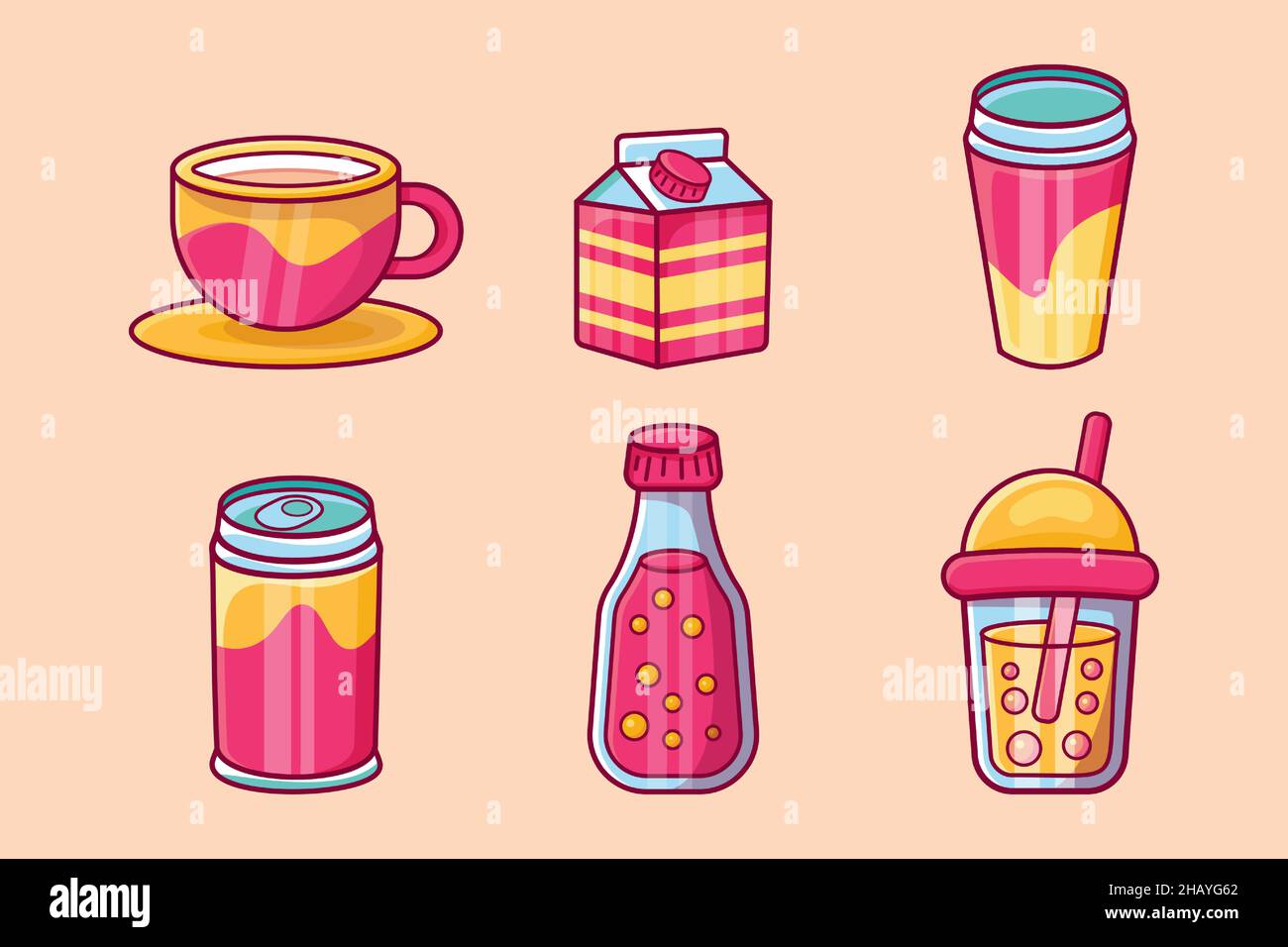 berry, bevanda, bottiglia, tè bolla, cappuccino, cartone animato, cioccolato, caffè, cola, freddo, collezione, colorato, tazza, carino, design, bere, bere acqua, Illustrazione Vettoriale