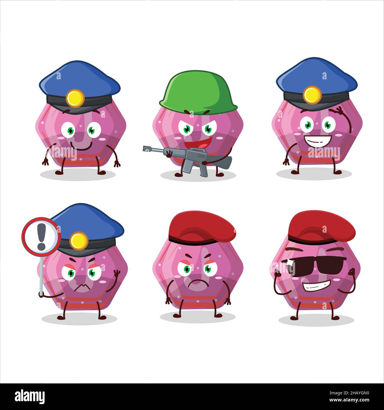 Un ufficiale di polizia dedicato di colore rosa gummy caramella j mascotte design style. Illustrazione vettoriale Illustrazione Vettoriale