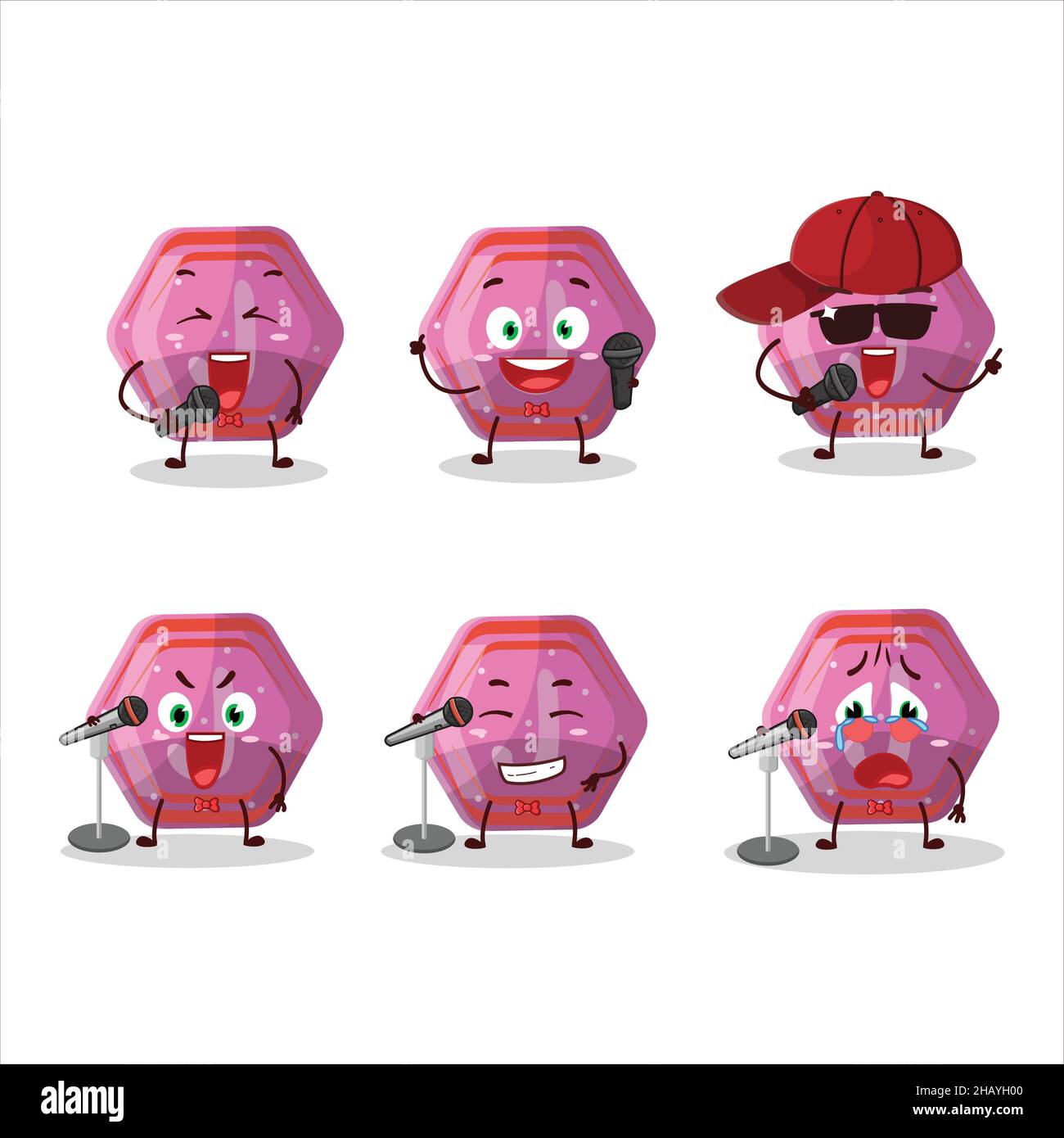 Un concetto di design cartoon carino di caramella rosa gummy j che canta una famosa canzone. Illustrazione vettoriale Illustrazione Vettoriale