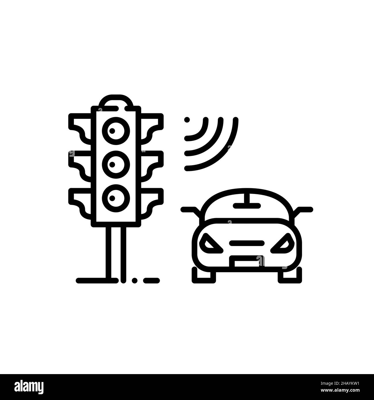 Sistema di controllo intelligente del traffico. Semaforo dotato di sensori. Tecnologia Internet delle cose. Icona tratto modificabile pixel Perfect Illustrazione Vettoriale