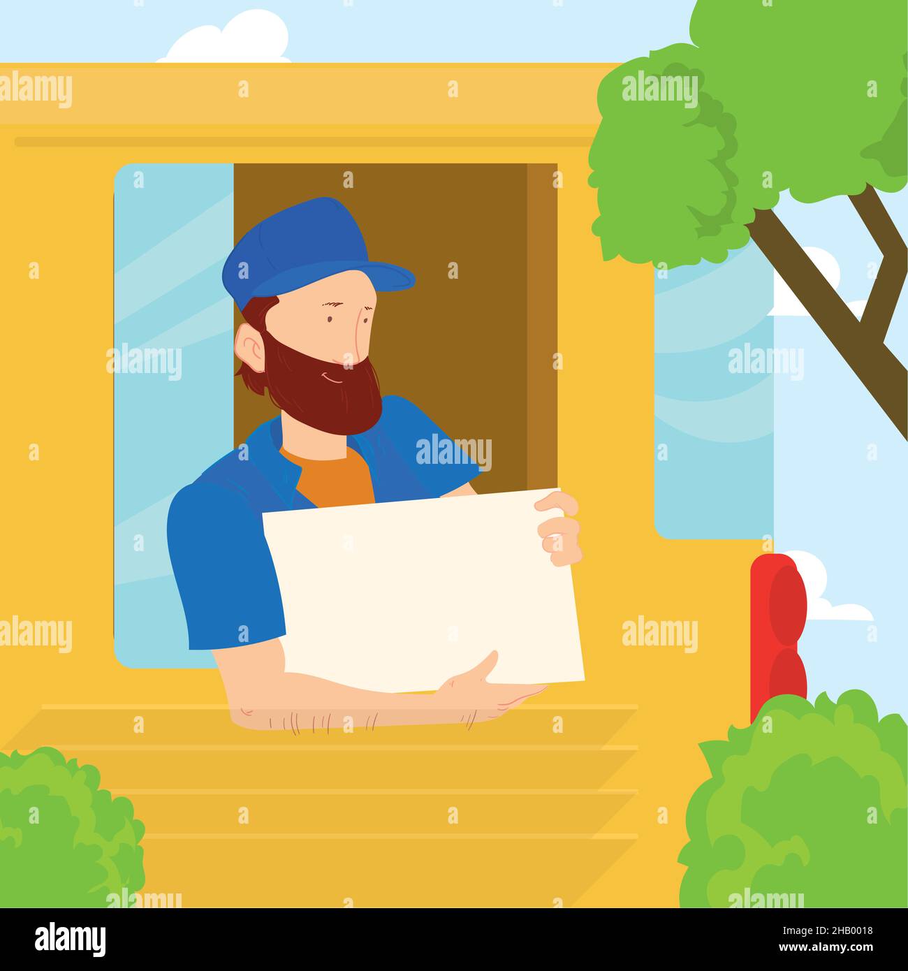 ragazzo attivista con bandiera in autobus Illustrazione Vettoriale