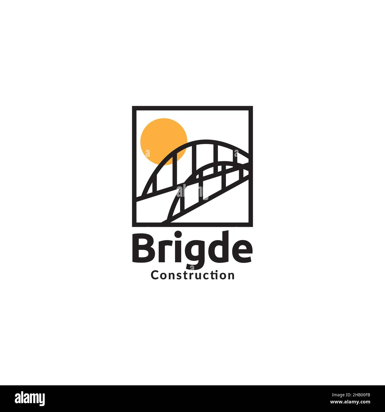 line bridge sulla cornice con logo tramonto simbolo icona vettore grafico disegno illustrazione idea creativa Illustrazione Vettoriale