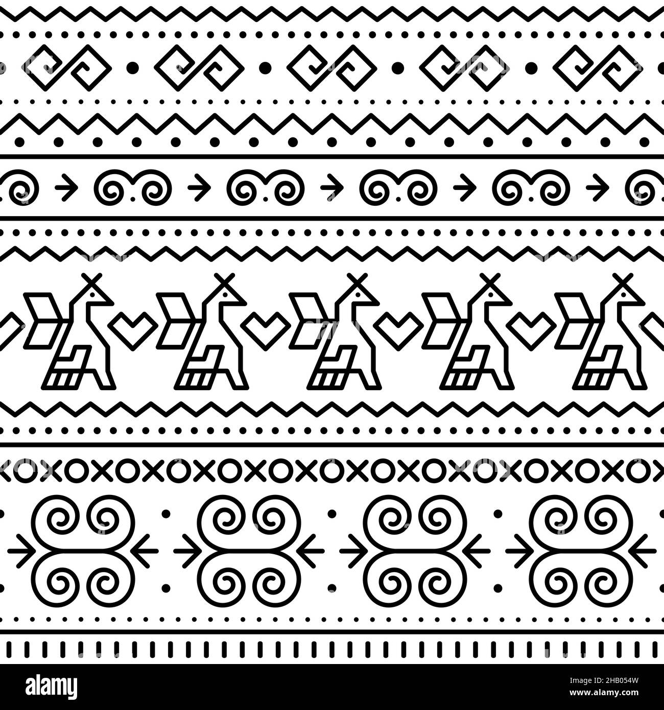 Vettore d'arte popolare tribale slovacco motivo geometrico senza giunture con motivi di sposa e swirls ispirato dall'arte dipinta tradizionale dal villaggio di Cicmany a Zilin Illustrazione Vettoriale