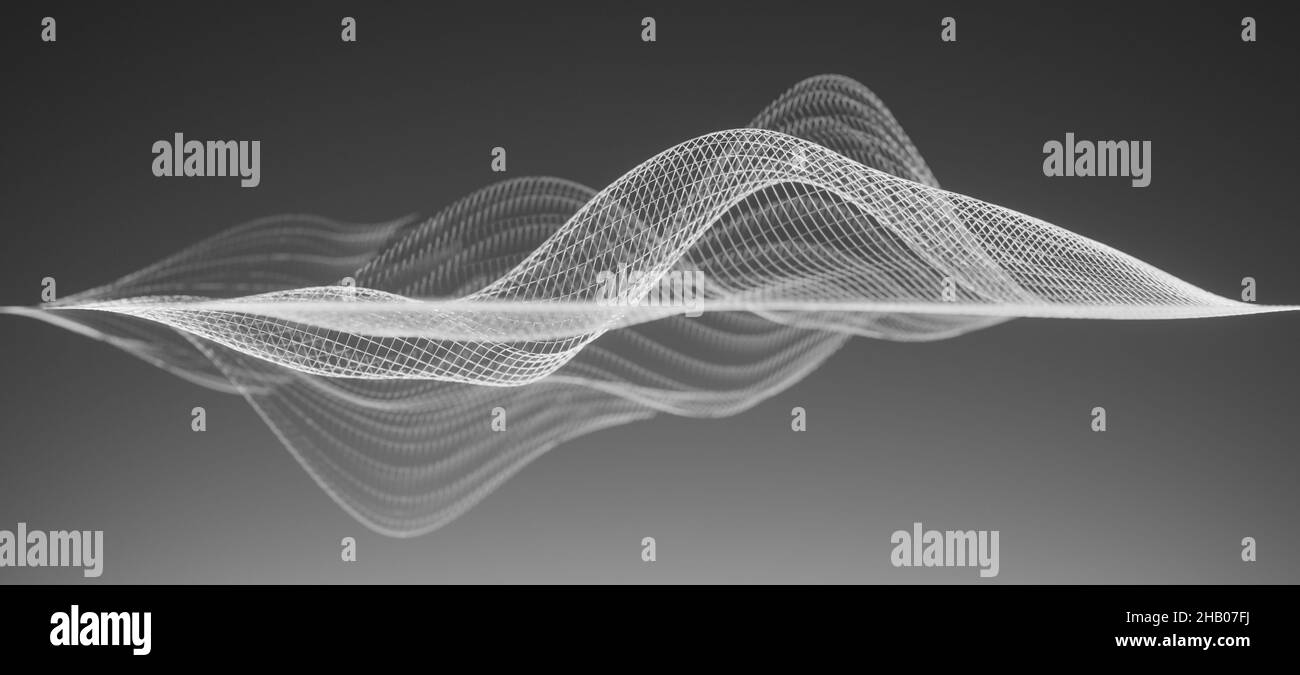 Struttura della forma d'onda a reticolo bianca o visualizzazione astratta delle forme d'onda audio su sfondo grigio Foto Stock