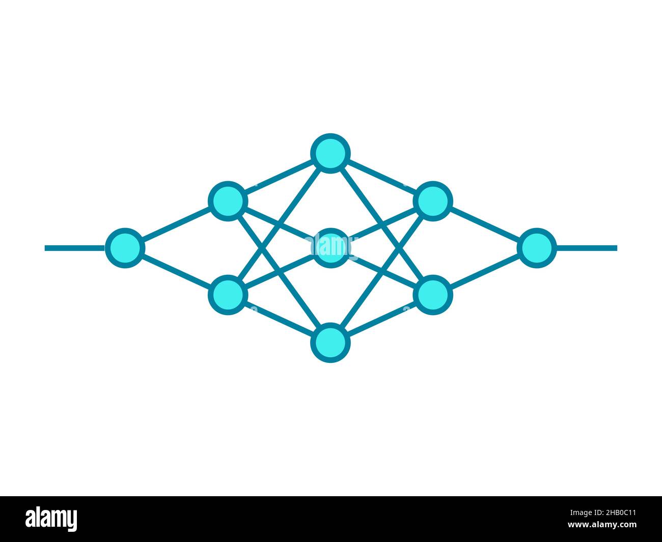 Icona della linea di rete neurale. Tecnologia di apprendimento automatico. Apprendimento profondo. Intelligenza artificiale. Schema di elaborazione dei dati. Illustrazione vettoriale, piatta. Illustrazione Vettoriale