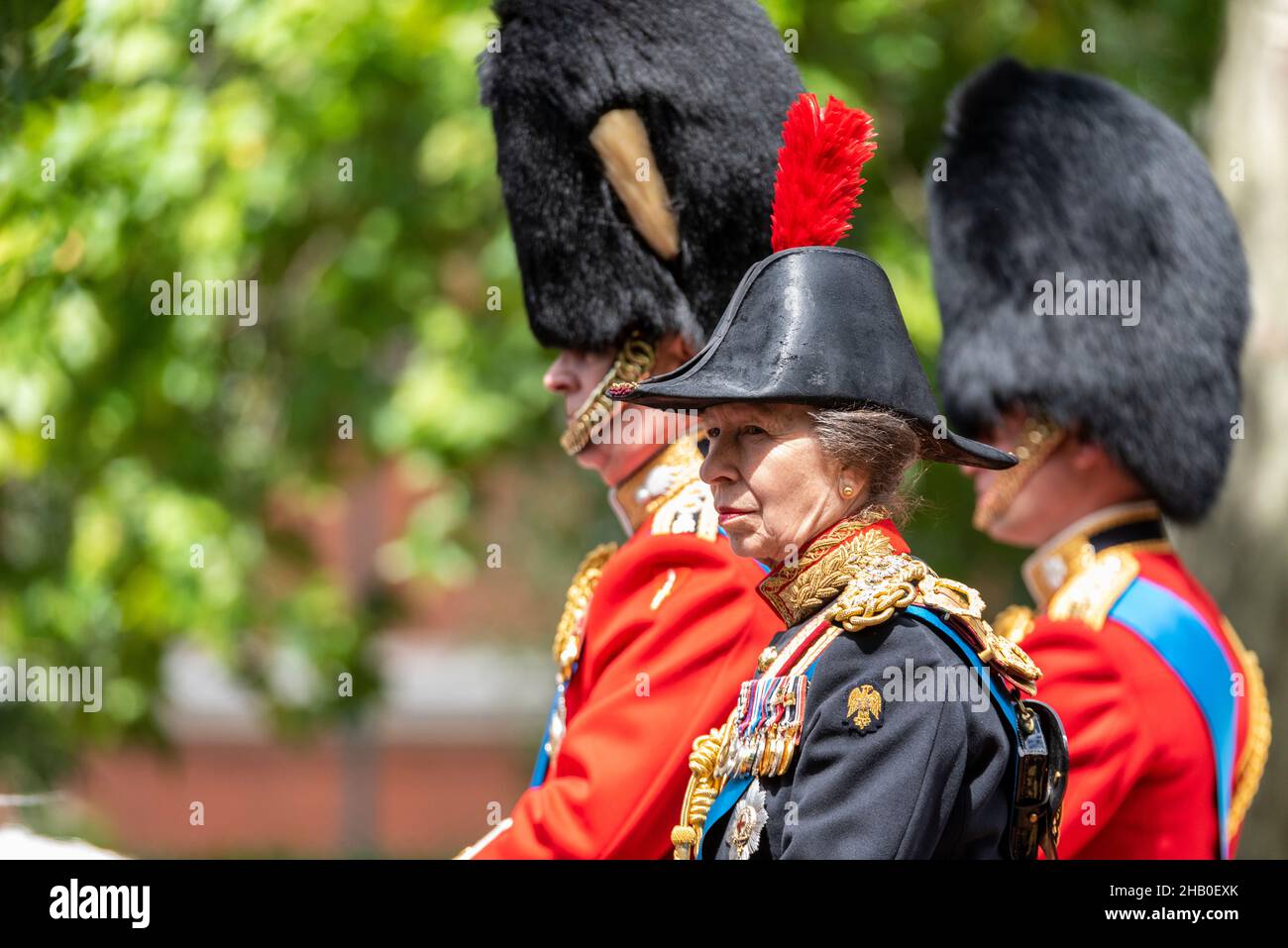 Principessa Anna. Anne, Principessa reale in uniforme militare cerimoniale durante Trooping The Color 2019, Londra, Inghilterra, Regno Unito Foto Stock