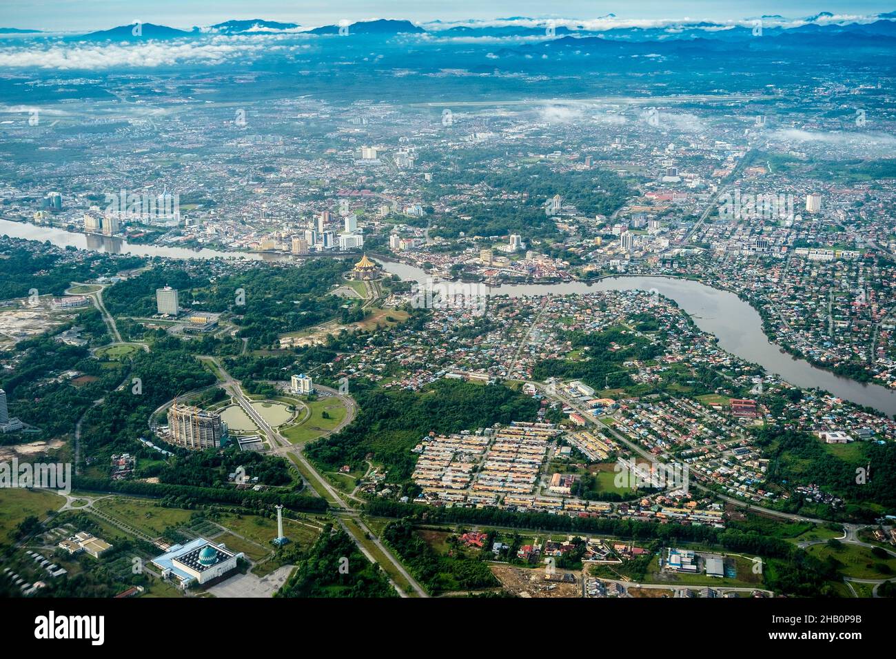 Vista della città di Kuching, capitale di Sarawak Foto Stock