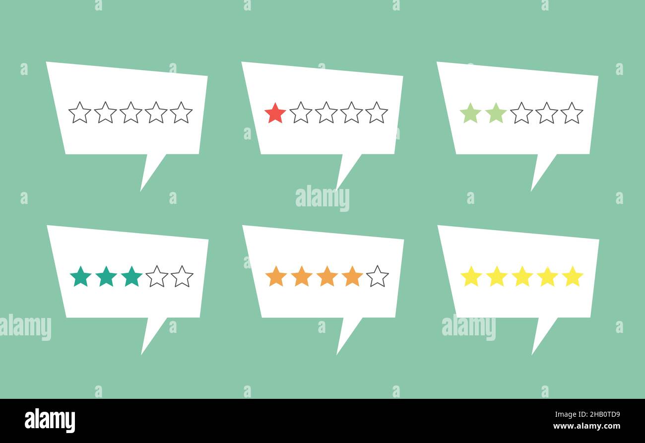 Illustrazione del vettore del set di icone di classificazione a stelle eps10. Badge isolato per sito web o app, stock Illustrazione Vettoriale