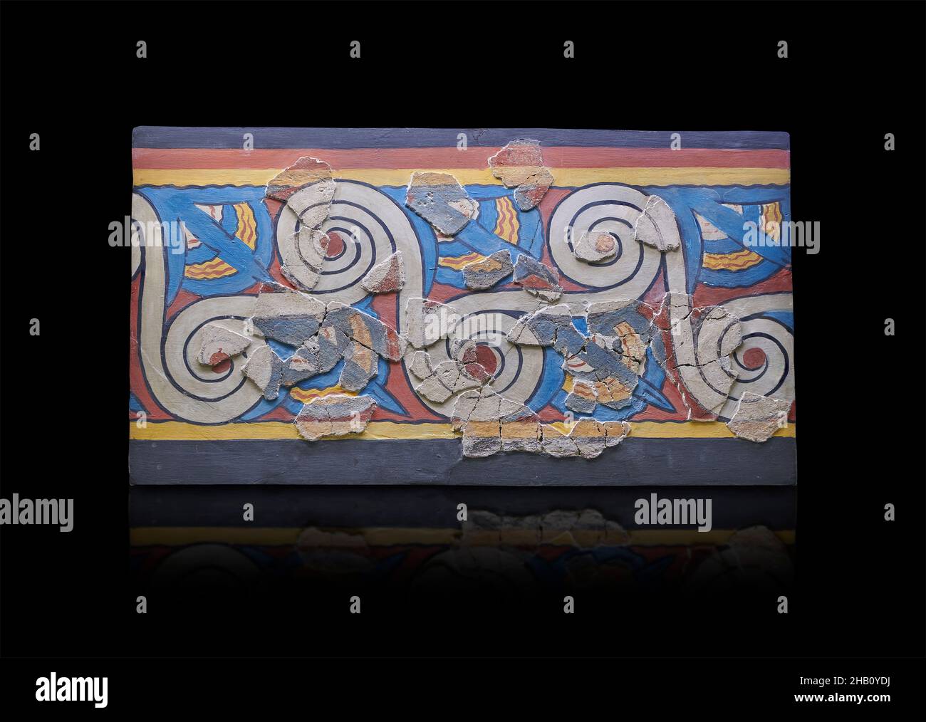 Affresco murale miceneo con spirali running e decorazioni in loto dal Palazzo di Micene, zona pithos, 1500-1400 a.C. Micene. Micene archeologica Foto Stock