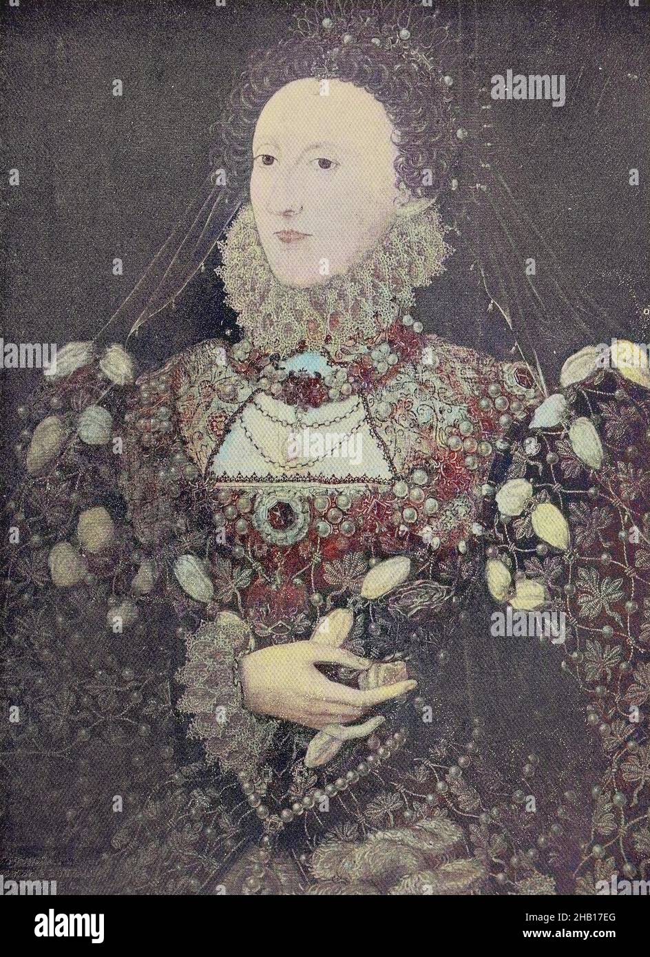 Elisabetta i, 7 settembre 1533 – 24 marzo 1603, è stata Regina d'Inghilterra e d'Irlanda dal 17 novembre 1558 fino alla sua morte, il 24 marzo 1603. A volte chiamato la Vergine Regina, Gloriana o buona Regina Bess, pittura dopo una fotografia originale di Walter & Boutall a Londra, Inghilterra / Königin von England und Irland vom 17. Novembre 1558 bis zu ihrem Tod am 24. März 1603. Manchmal auch The Virgin Queen, Gloriana oder Good Queen Bess genannt, Gemälde nach einer Originalfotografie von Walter & Boutall a Londra, Inghilterra, storico, digitale riproduzione migliorata di un originale del 19 ° secolo / Foto Stock