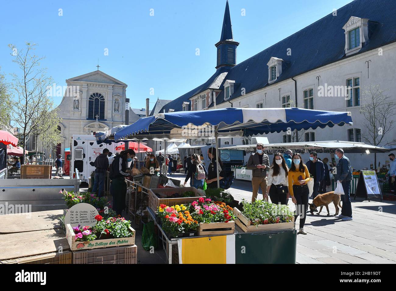 Reims (Francia nord-orientale): Mercato in piazza "Place MUSEUX" Foto Stock