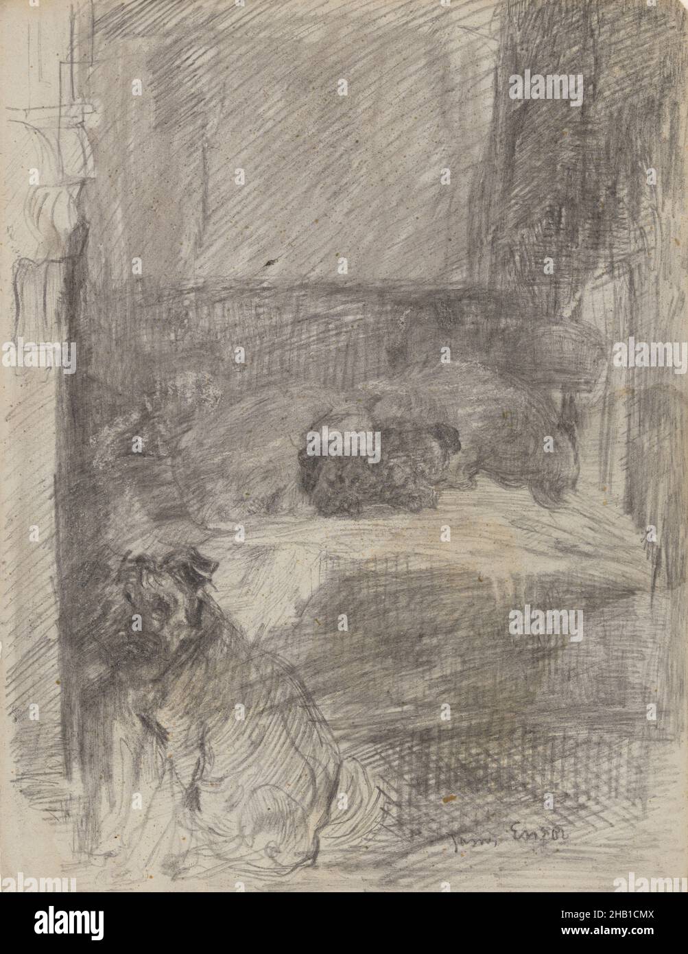 Tre cani, James Ensor, 1880, disegno, tra circa 1880 e circa 1883, Arte Belga Foto Stock