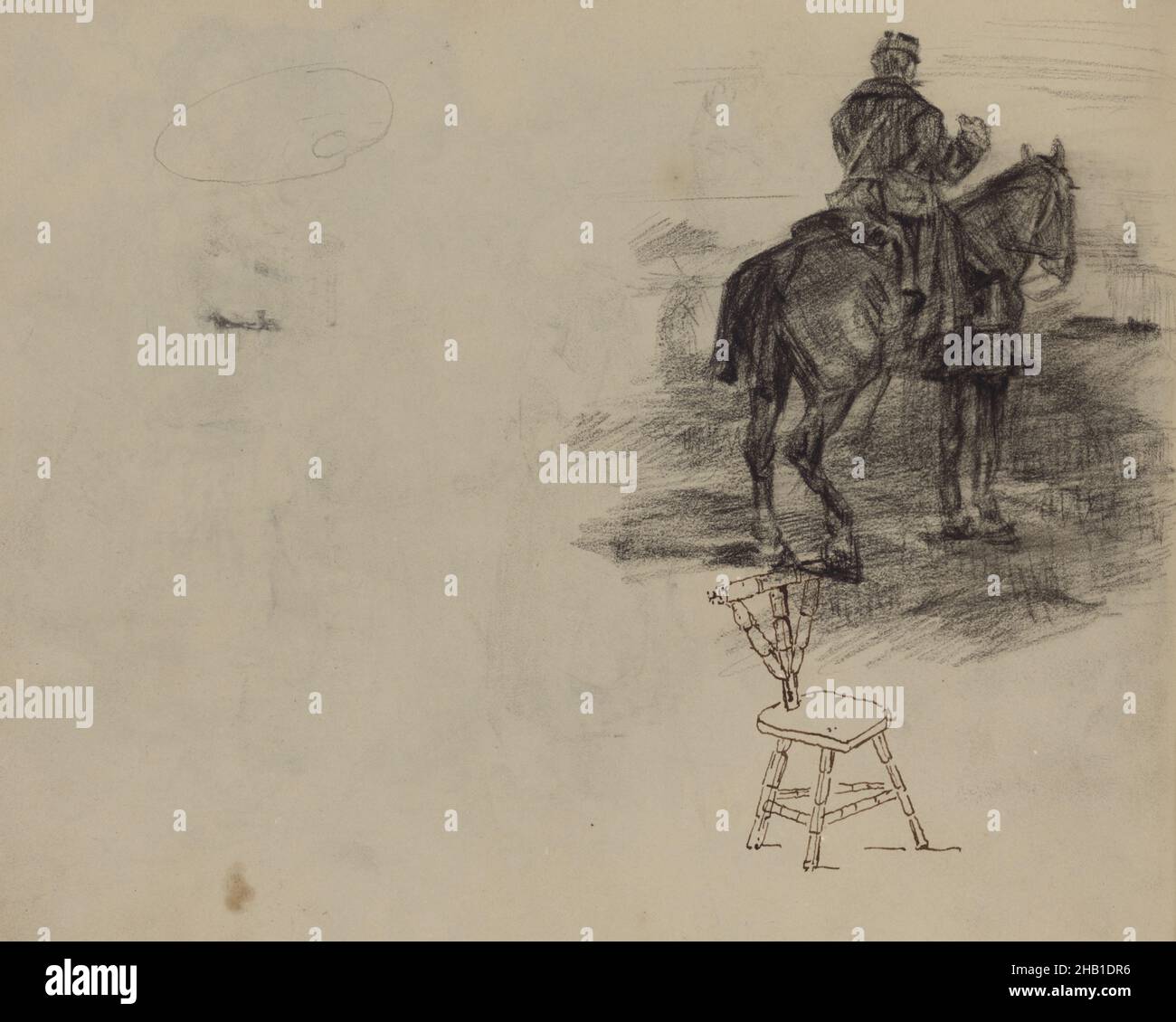 Soldato a cavallo, sedia, James Ensor, disegno, Arte Belga Foto Stock