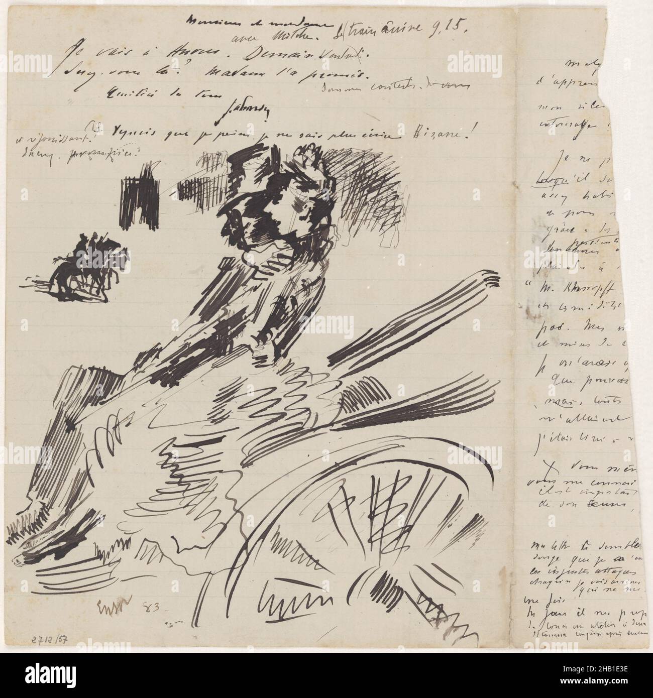 Coppia in carrello aperto, James Ensor, 1883, disegno, 1883, Arte belga Foto Stock