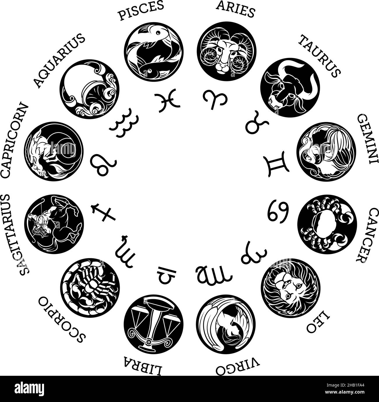Astrologia zodiacale oroscopo stella segni set di icone Illustrazione Vettoriale