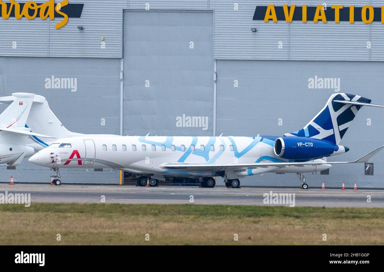 Aeroporto di Stansted, Essex, VT-CTO, Bombardier BD-700-2A12 Global 7500, Foto Stock