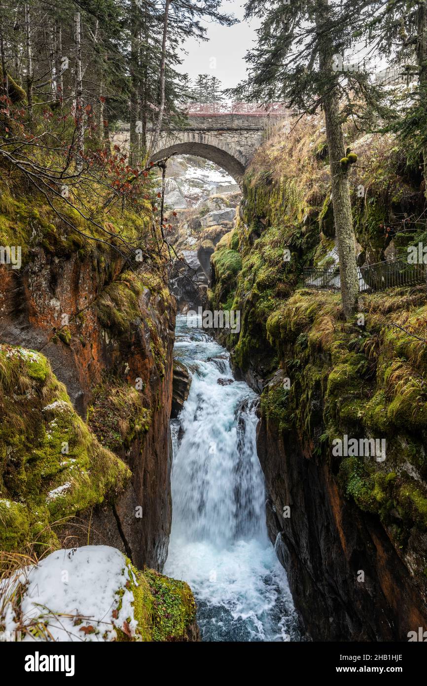 Cascata di Pont d'Espgane, Cauterets, Francia Foto Stock