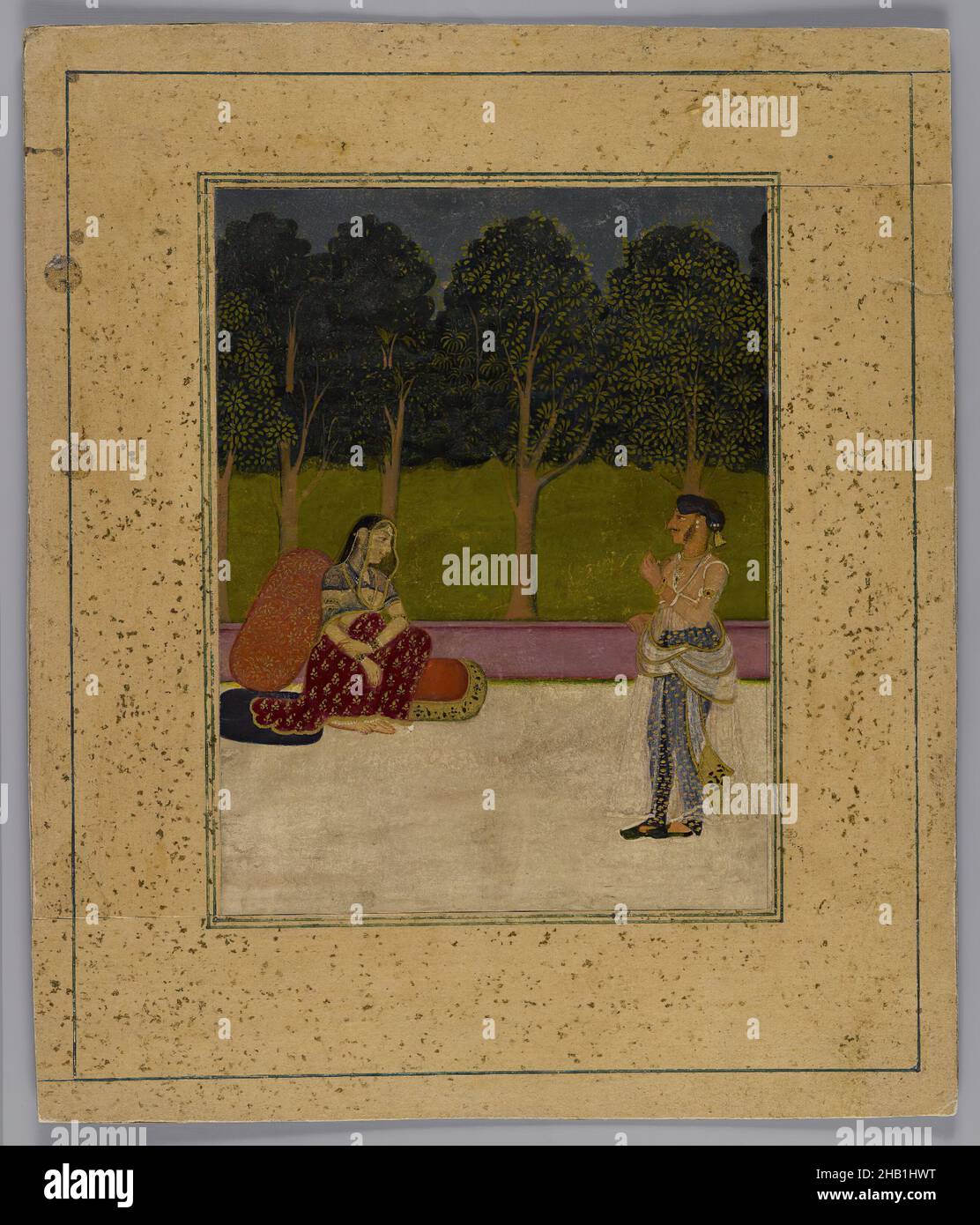 Foto indiana, frammento, acquerelli opachi su carta, ca. 1800, totale: 9 1/4 x 7 3/4 pollici, 23,5 x 19,7 cm Foto Stock
