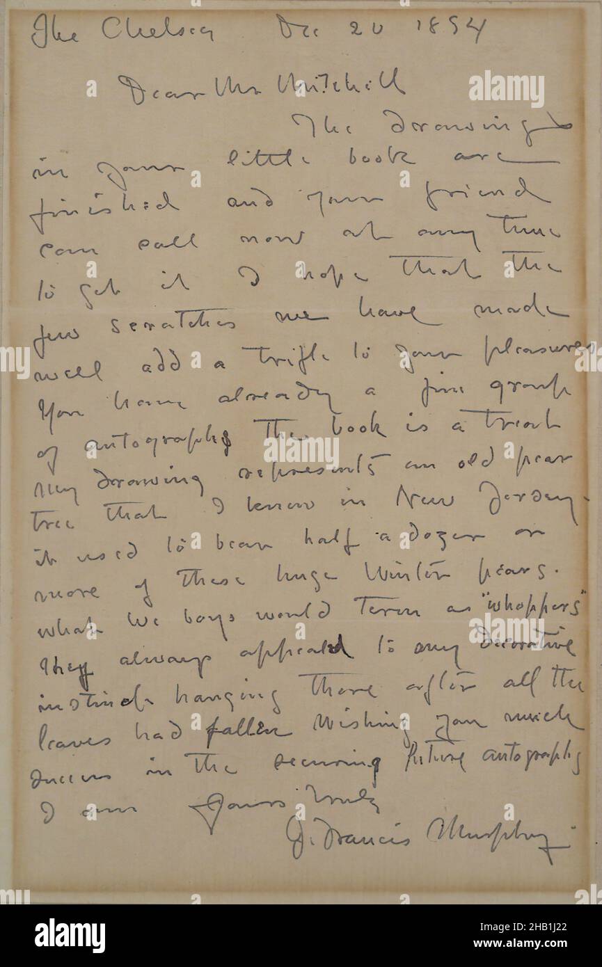 Lettera autografata di J. Francis Murphy, John Francis Murphy, americano, 1853-1921, inchiostro su carta montata su cartone, 20 dicembre 1894, foglio, lettera: 8 3/4 x 5 3/4 pollici, 22,2 x 14,6 cm Foto Stock