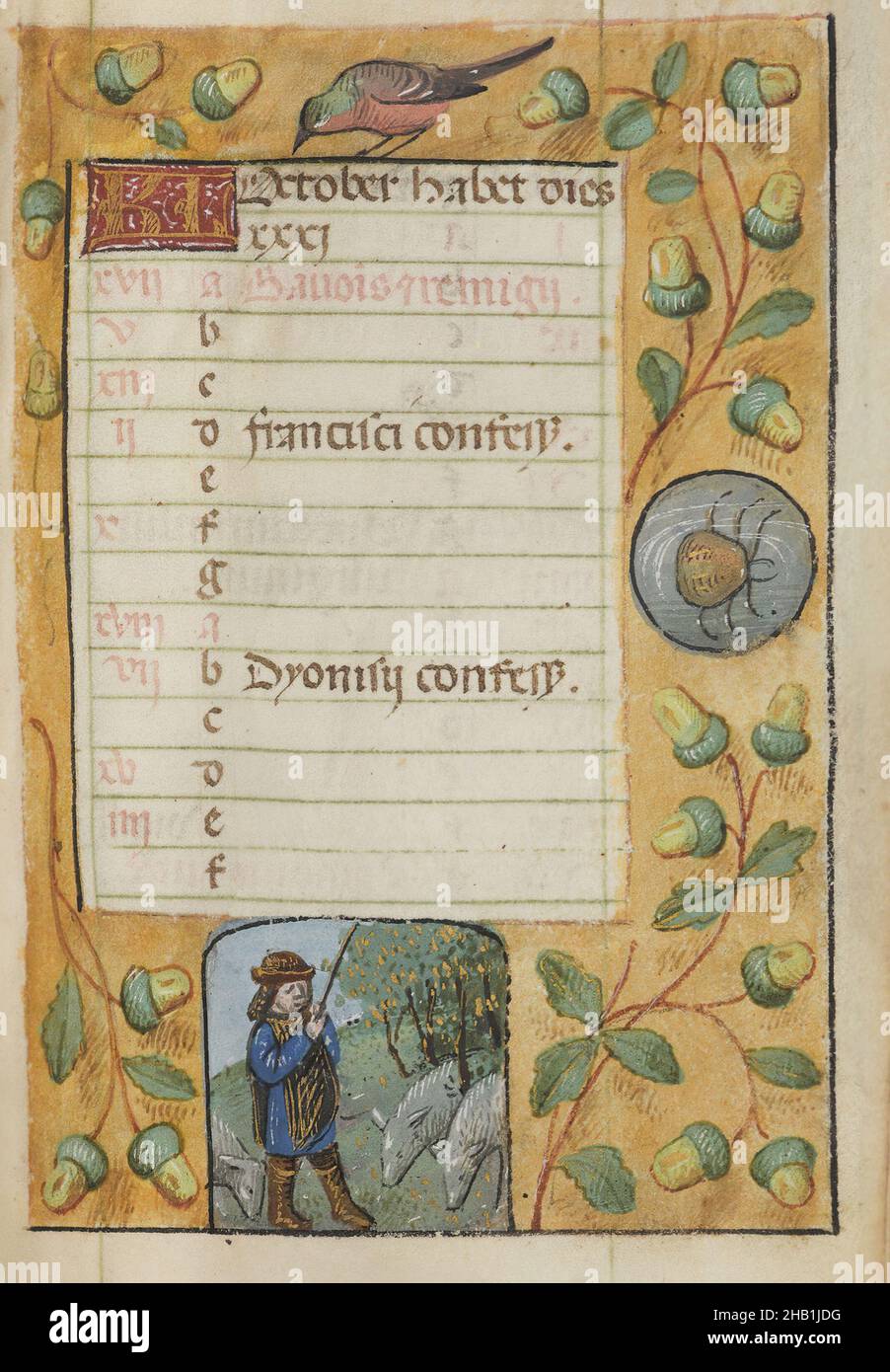 Horae Beatae Mariae Virginis, fiammingo, manoscritto in acquerello opaco e inchiostro dorato, 16th secolo, 3 1/2 x 2 5/8 x 7/8 pollici, 8,9 x 6,7 x 2,2 cm, Biblico, Libro delle ore, calligrafia, cattolico, Cristiano, illuminato, latino, lettere, manoscritto, Religione, copione, Scrittura, Vergine Maria Foto Stock