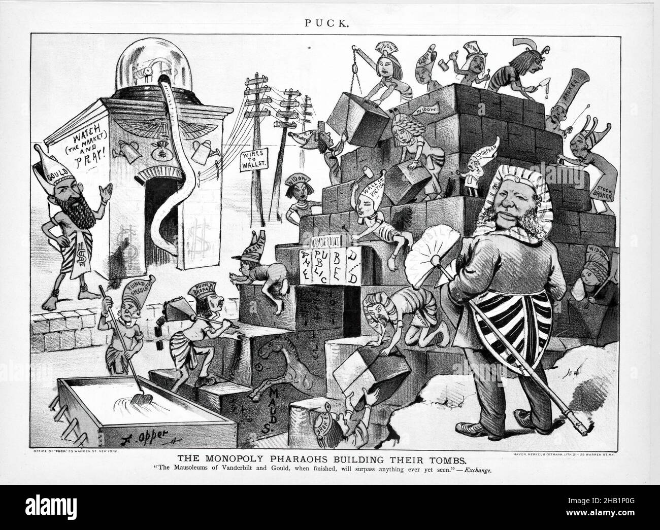 Cartoon, il monopolio Pharoahs costruire le loro tombe, Frederick Burr Opper, americano, 1857-1937, carta stampata, 1883, 9 13/16 x 13 3/16 pollici, 24,9 x 33,5 cm Foto Stock