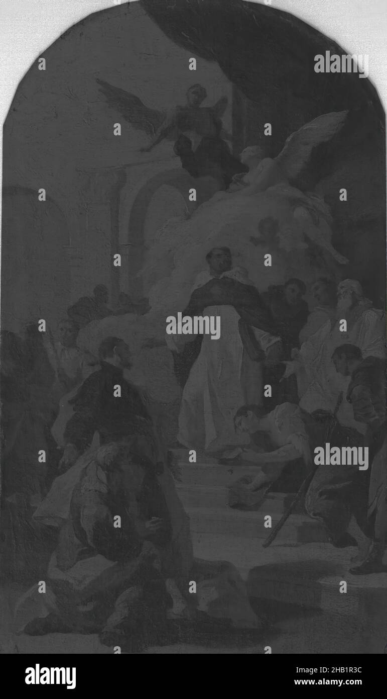 Il Miracolo di San Tommaso d'Aquino, Miracolo di San Tommaso d'Aquino, Mattia Bortoloni, Scuola Italiana Veneziana, 1696-1750, Olio su tela, Italia, 1735, 16 7/8 x 9 7/8 pollici, 42,9 x 25,1 cm Foto Stock