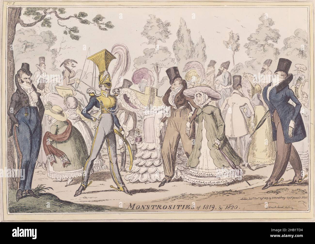 Mostruosità del 1819, George Cruikshank, British, 1792-1878, acquaforte, carta a mano su carta straccia, 1819, 10 1/16 x 13 15/16 pollici, 25,5 x 35,4 cm Foto Stock