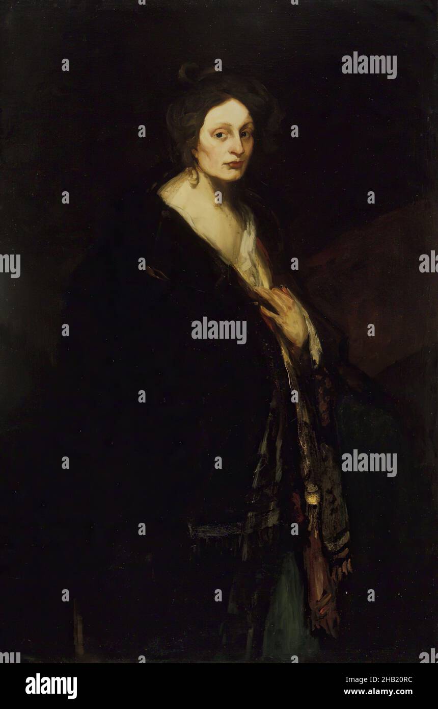 Donna in Manteau, Robert Henri, americano, 1865-1929, olio su tela, 1898, 58 1/16 x 38 11/16 pollici, 147,5 x 98,3 cm, 1898, pittura americana, realismo americano, Ash Can School, mantello, modello preferito di Robert Henri, femmina, figura, Henri, manteau, muse, olio, pittura ad olio, pittura, pallido, Ritratto, Robert Henri, gli otto, donna, donna in mantello, Donna a Manteau, raggi X. Foto Stock