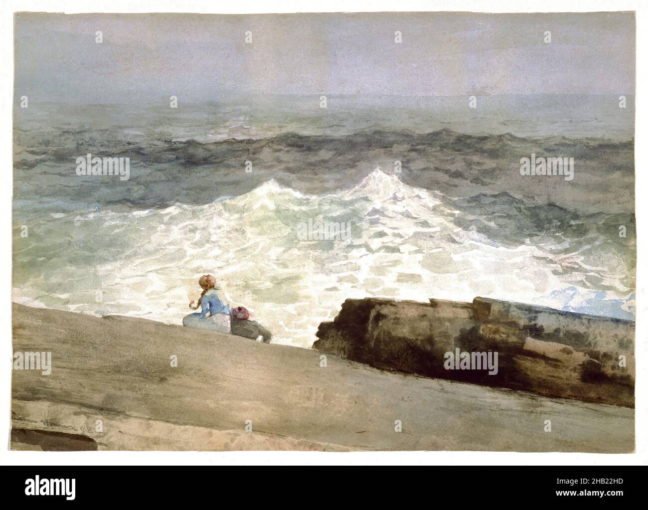 The Northeaster, Winslow Homer, American, 1836-1910, Watercolor over graphite on cream wove paper, 1883, 14 1/8 x 19 3/4in., 35,9 x 50,2cm, 1883, 19th Century, american, Arte americana, Pittura americana, Atlantico, spiaggia, costa, Freddo, incidente, pericolo, Costa orientale, bordo orientale, Schiuma, schiumosa, Omero, IMLS, littorale, ndd8, oceano, mare, mare, tempesta, marea, acqua, acquerello, onda, tempo Foto Stock