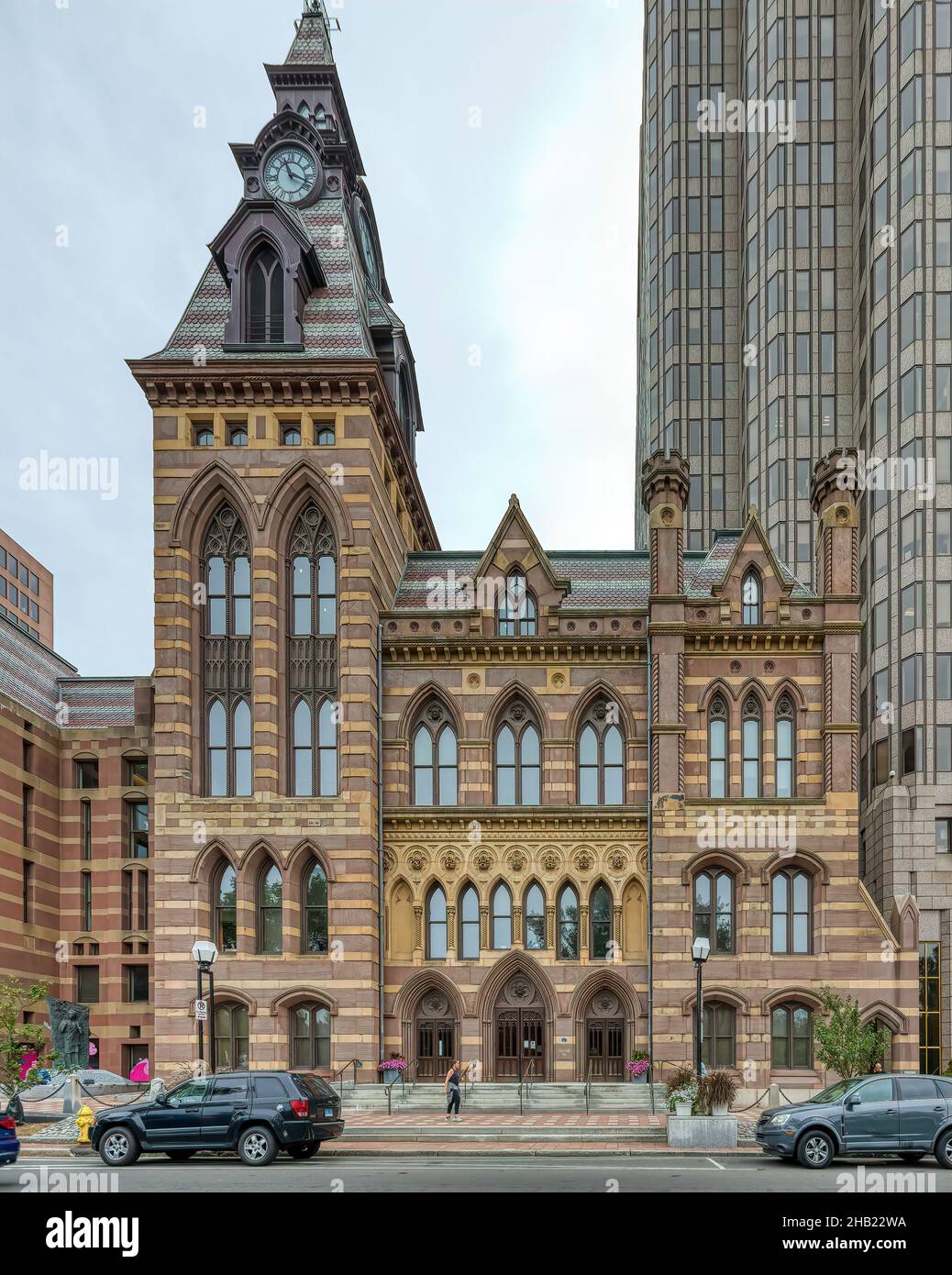 Il municipio di New Haven è stato costruito nel 1861, progettato da Henry Austin; l'annesso tribunale della contea è stato completato nel 1873, progettato da David R. Brown. Foto Stock