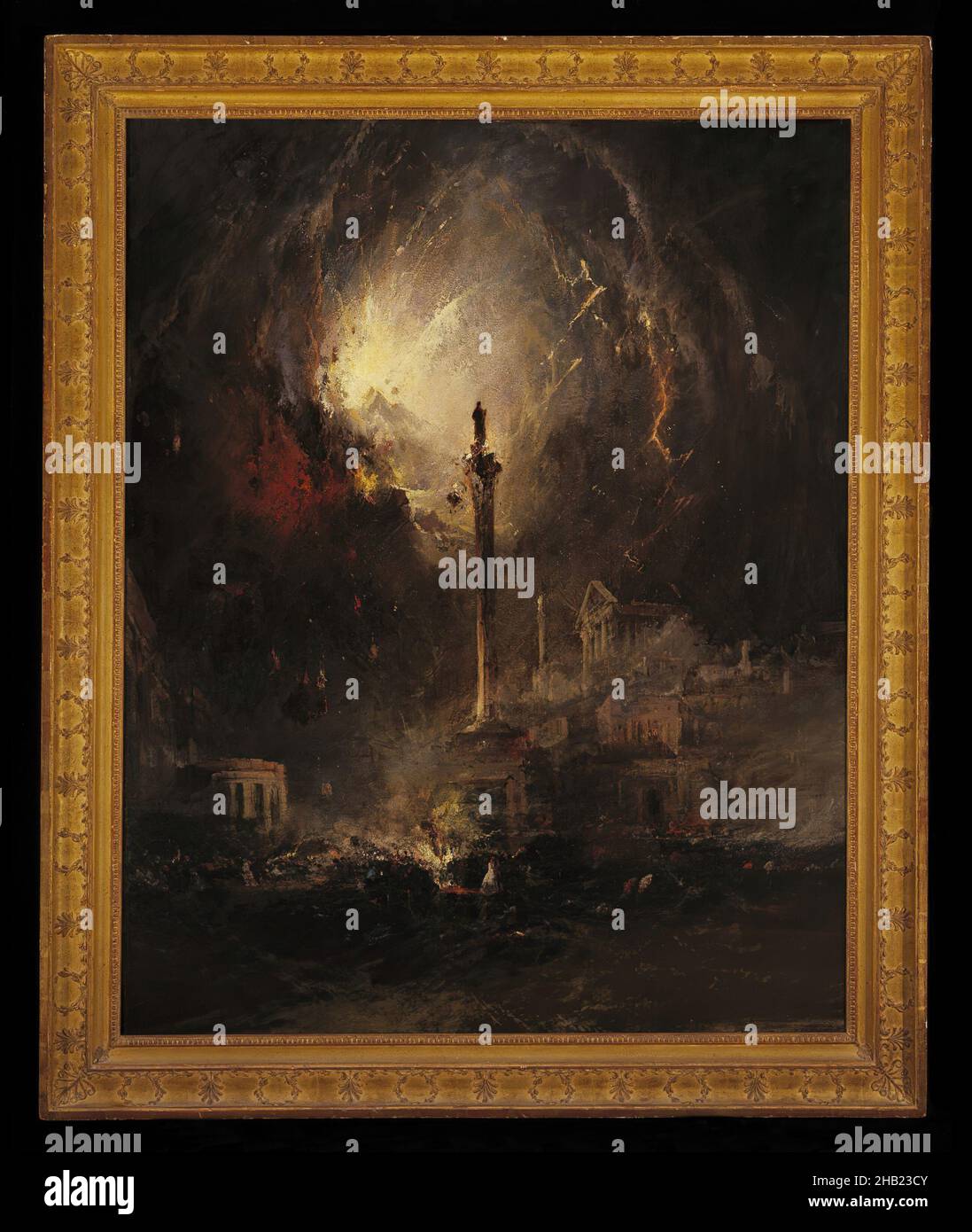 Gli ultimi giorni di Pompei, James Hamilton, americano, 1819-1878, olio su tela, 1864, 59 15/16 x 48 1/16 pollici, 152,2 x 122 cm, allegoria, pittore americano, antichità, apocalisse, tela, cataclisma, nuvole scure, distruzione, disastro, doom, ora di fine, Götterdämmerung, Hamilton, paesaggio, Luce, dipinti della metà del 19th secolo, olio, pittura, Pompei, rovine, tempesta, torre, scenario peggiore, ira degli dei Foto Stock